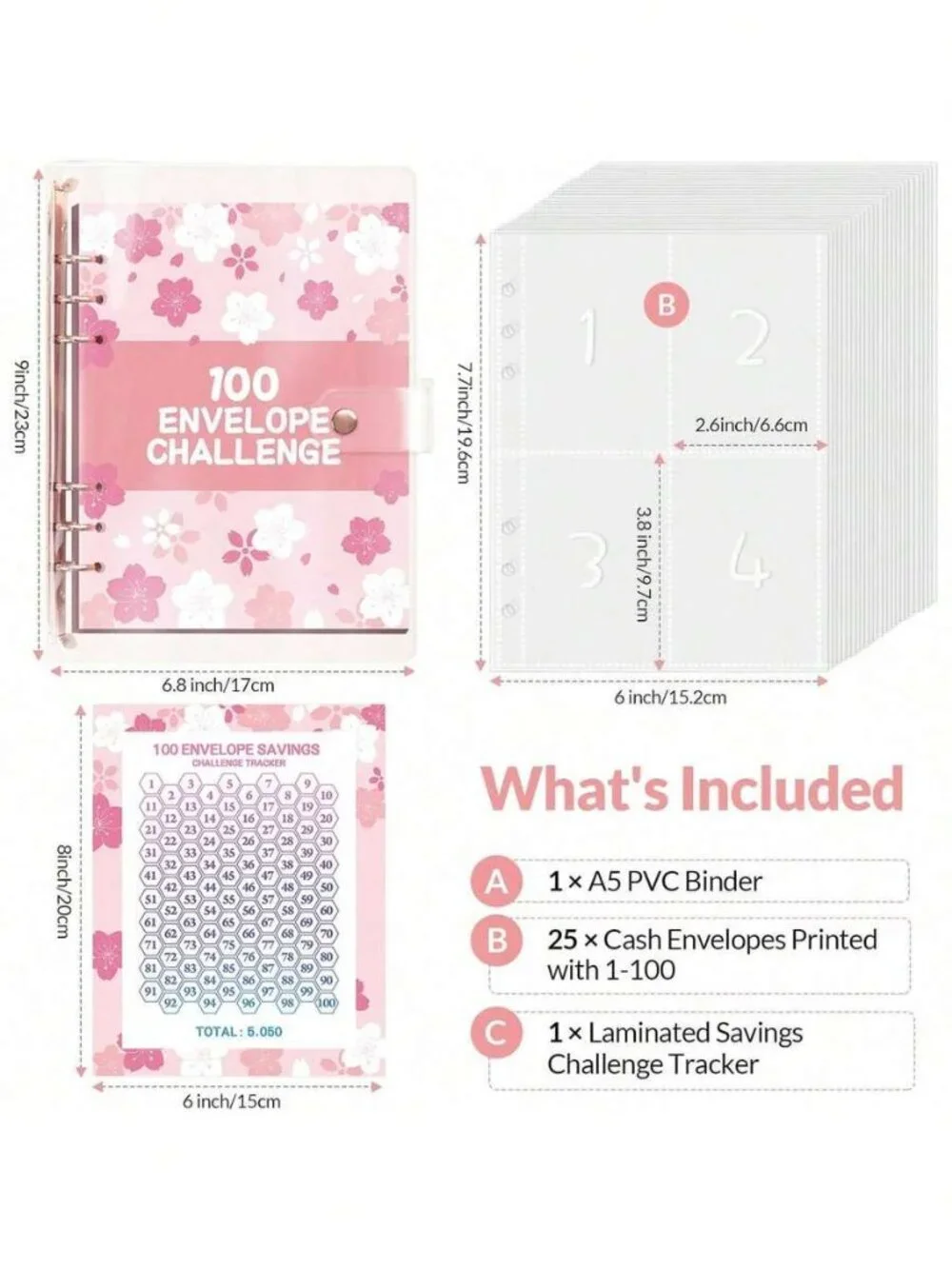 30&100 Envelopes Challenge Binder, Budget Binder Savings Challenges Book